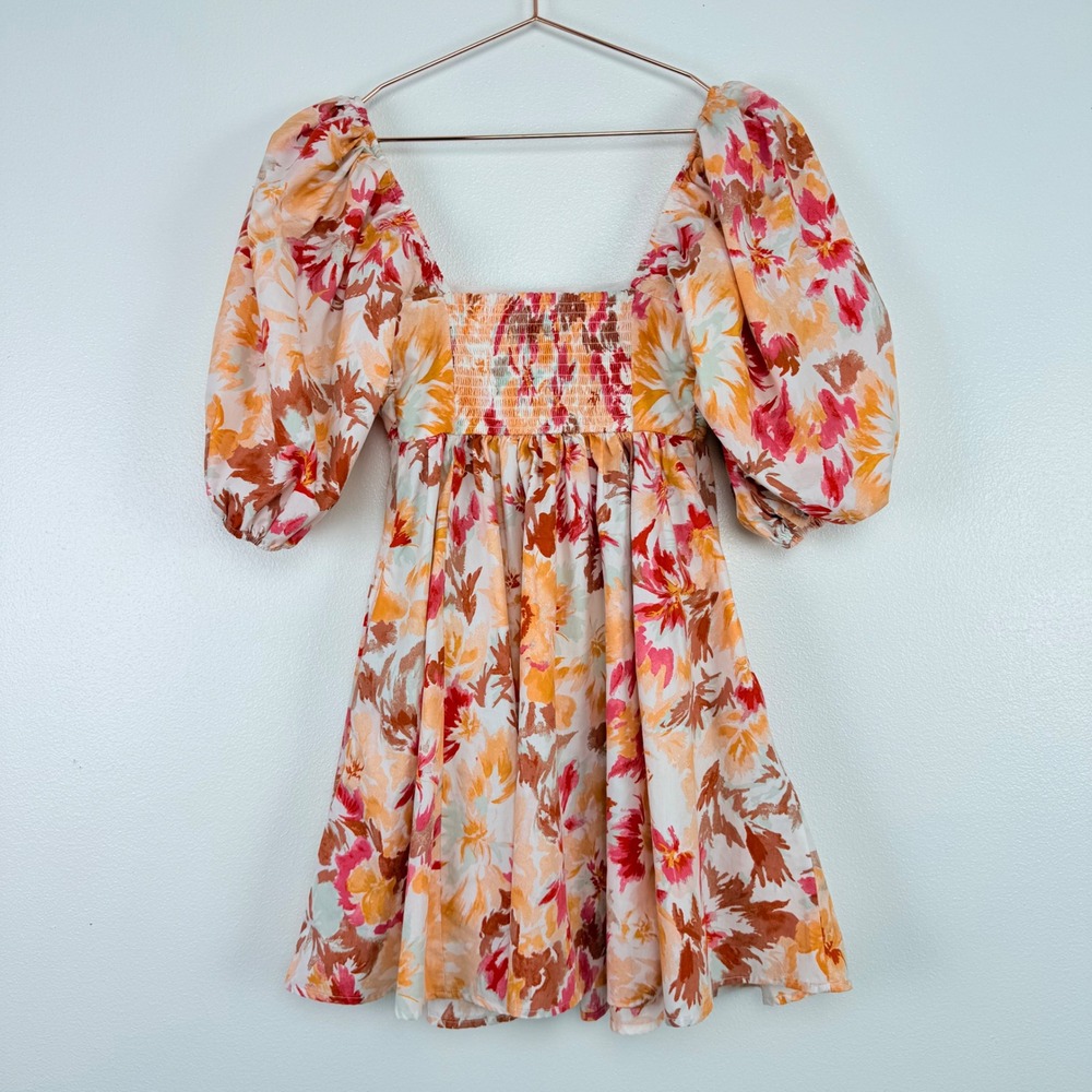 Abercrombie & Fitch Emerson Floral Print Mini Dress XS Square Neck Puff Sleeves - Picture 6 of 16